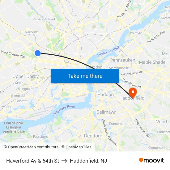 Haverford Av & 64th St to Haddonfield, NJ map