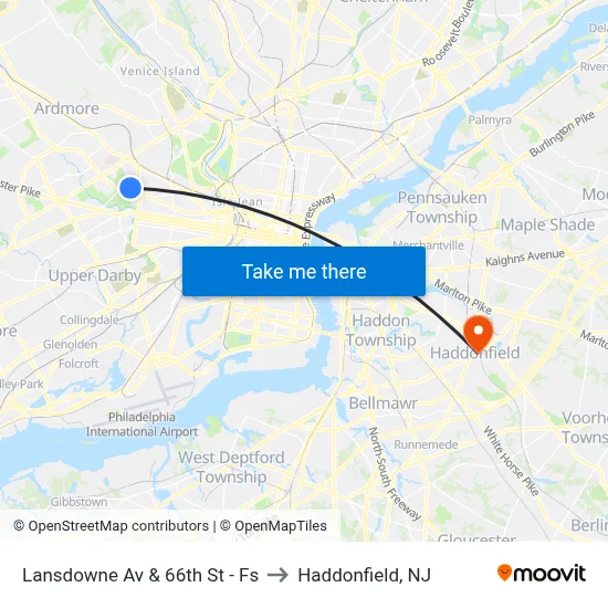 Lansdowne Av & 66th St - Fs to Haddonfield, NJ map