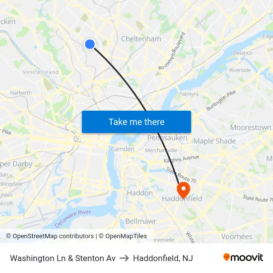 Washington Ln & Stenton Av to Haddonfield, NJ map