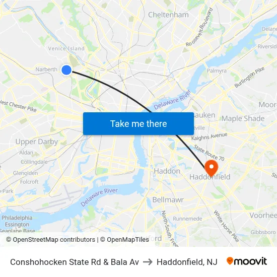 Conshohocken State Rd & Bala Av to Haddonfield, NJ map