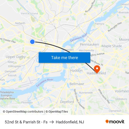 52nd St & Parrish St - Fs to Haddonfield, NJ map