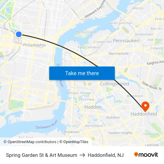 Spring Garden St & Art Museum to Haddonfield, NJ map