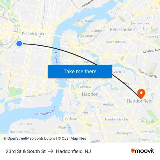 23rd St & South St to Haddonfield, NJ map