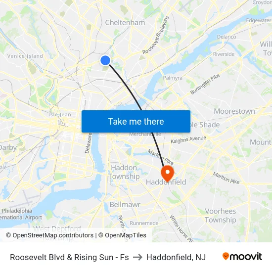 Roosevelt Blvd & Rising Sun - Fs to Haddonfield, NJ map