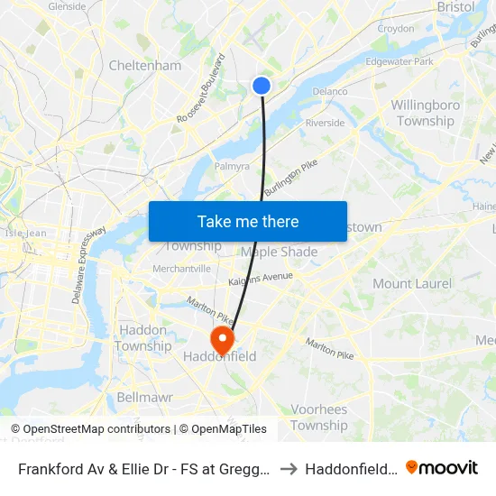 Frankford Av & Ellie Dr - FS at Gregg St Loop to Haddonfield, NJ map