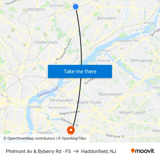 Philmont Av & Byberry Rd - FS to Haddonfield, NJ map