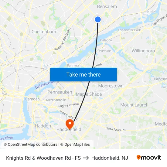 Knights Rd & Woodhaven Rd - FS to Haddonfield, NJ map