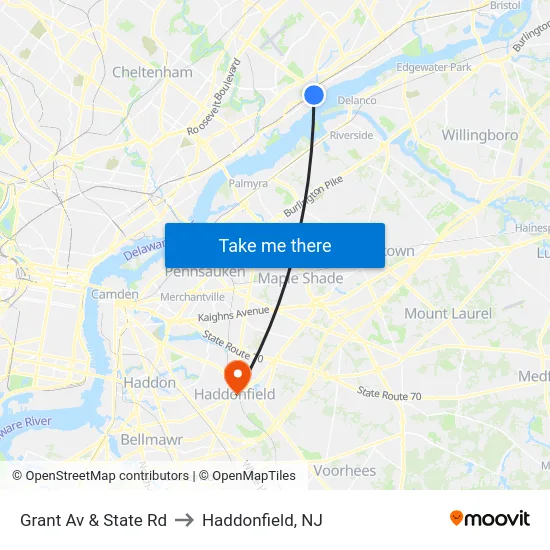 Grant Av & State Rd to Haddonfield, NJ map