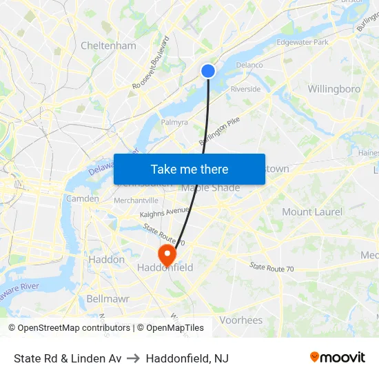 State Rd & Linden Av to Haddonfield, NJ map