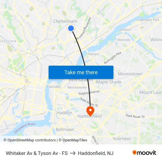 Whitaker Av & Tyson Av - FS to Haddonfield, NJ map