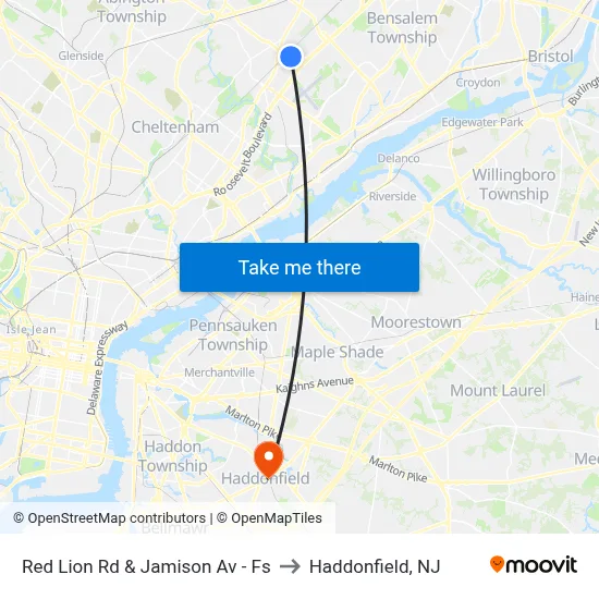 Red Lion Rd & Jamison Av - Fs to Haddonfield, NJ map