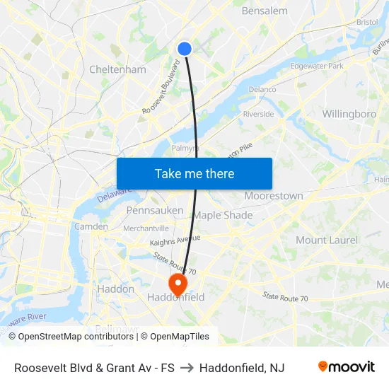 Roosevelt Blvd & Grant Av - FS to Haddonfield, NJ map