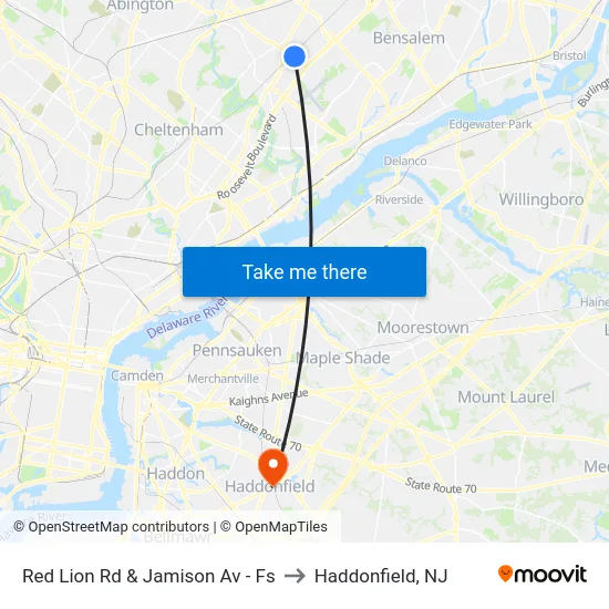 Red Lion Rd & Jamison Av - Fs to Haddonfield, NJ map