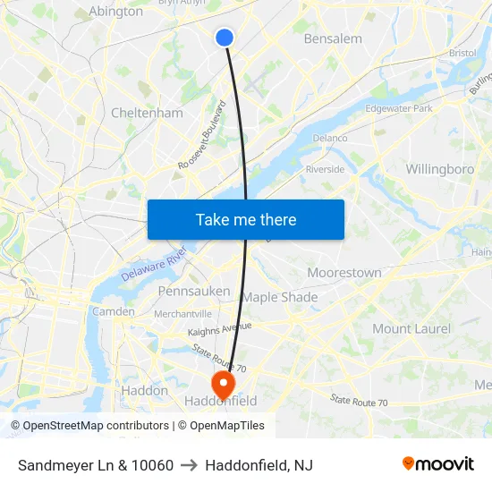 Sandmeyer Ln & 10060 to Haddonfield, NJ map