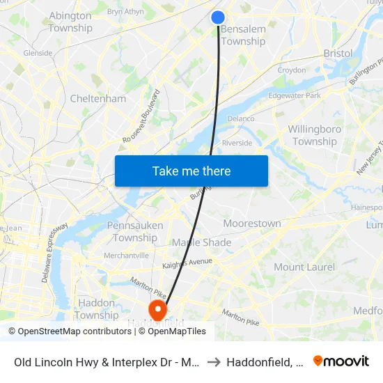 Old Lincoln Hwy & Interplex Dr - Mbfs to Haddonfield, NJ map