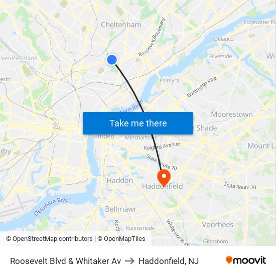 Roosevelt Blvd & Whitaker Av to Haddonfield, NJ map