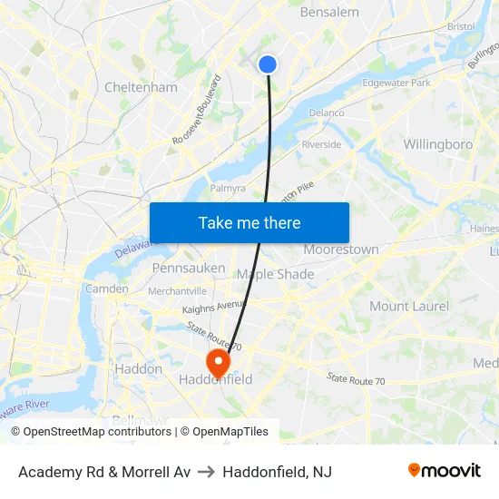Academy Rd & Morrell Av to Haddonfield, NJ map