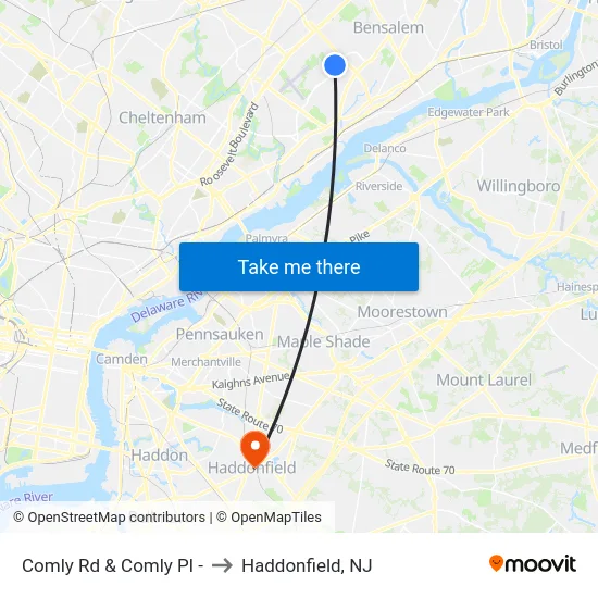 Comly Rd & Comly Pl - to Haddonfield, NJ map