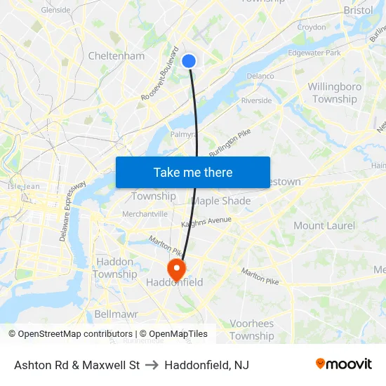 Ashton Rd & Maxwell St to Haddonfield, NJ map