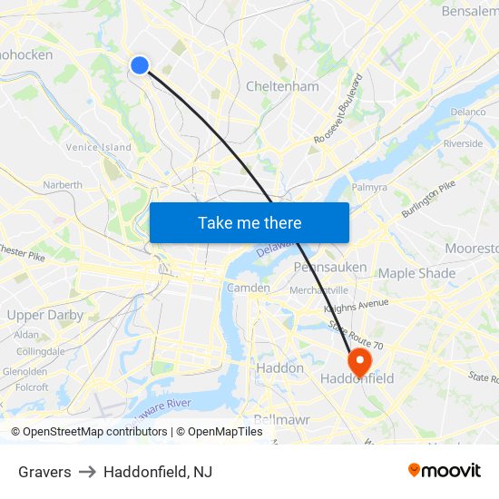 Gravers to Haddonfield, NJ map