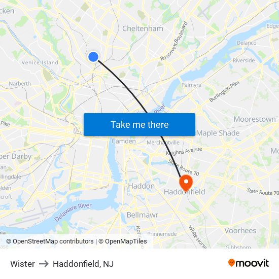 Wister to Haddonfield, NJ map