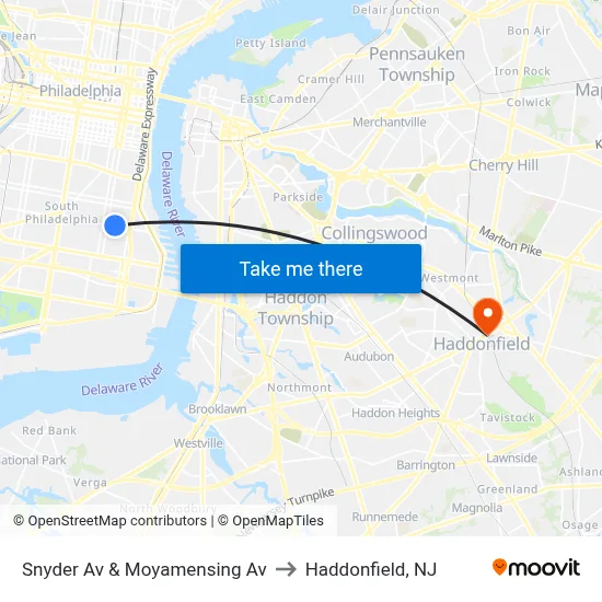 Snyder Av & Moyamensing Av to Haddonfield, NJ map