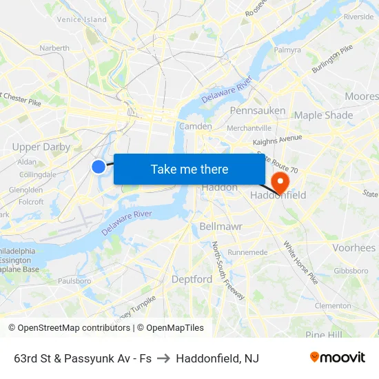 63rd St & Passyunk Av - Fs to Haddonfield, NJ map