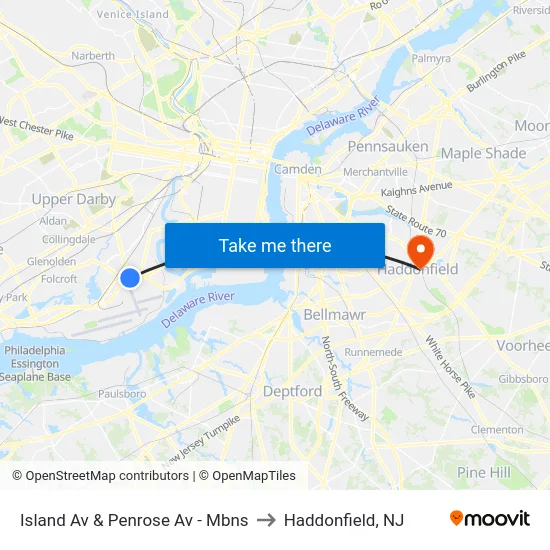Island Av & Penrose Av - Mbns to Haddonfield, NJ map