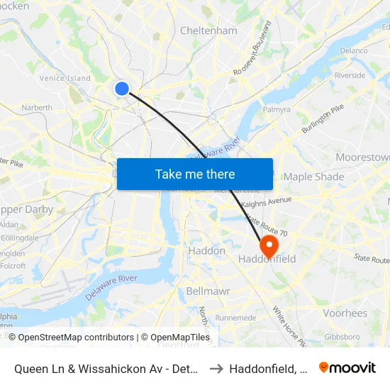 Queen Ln & Wissahickon Av - Detour to Haddonfield, NJ map