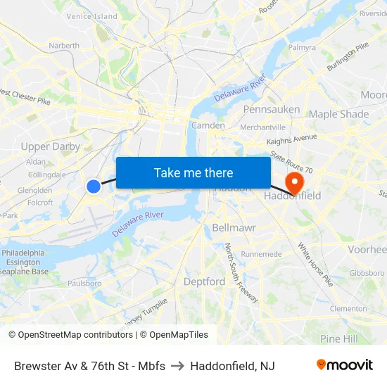 Brewster Av & 76th St - Mbfs to Haddonfield, NJ map
