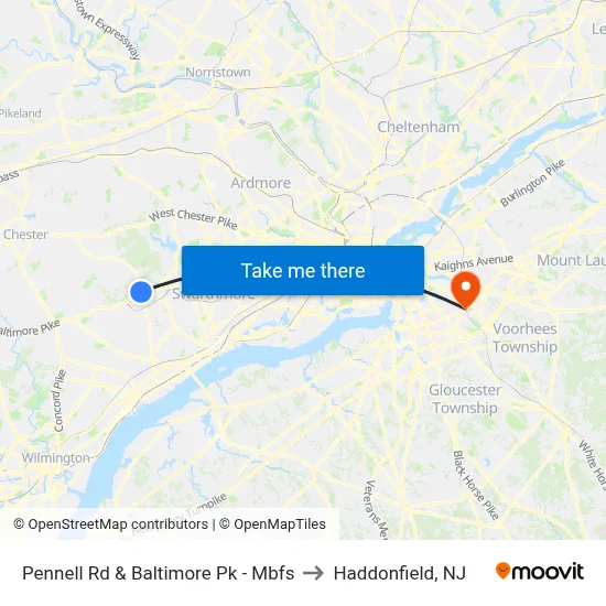 Pennell Rd & Baltimore Pk - Mbfs to Haddonfield, NJ map