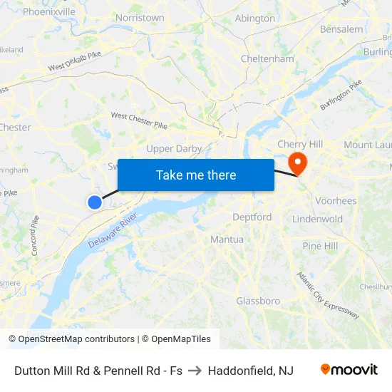 Dutton Mill Rd & Pennell Rd - Fs to Haddonfield, NJ map