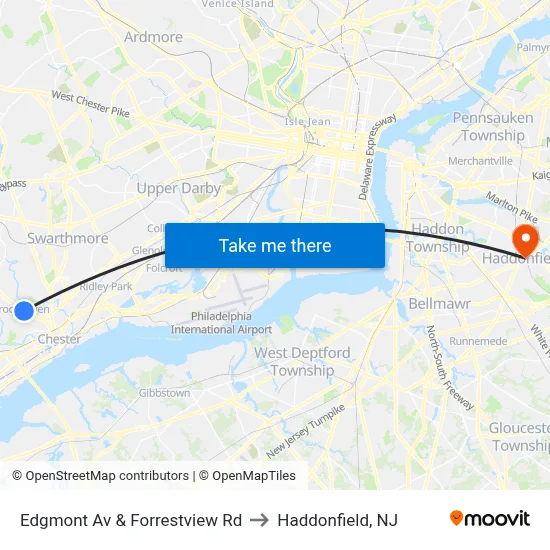 Edgmont Av & Forrestview Rd to Haddonfield, NJ map