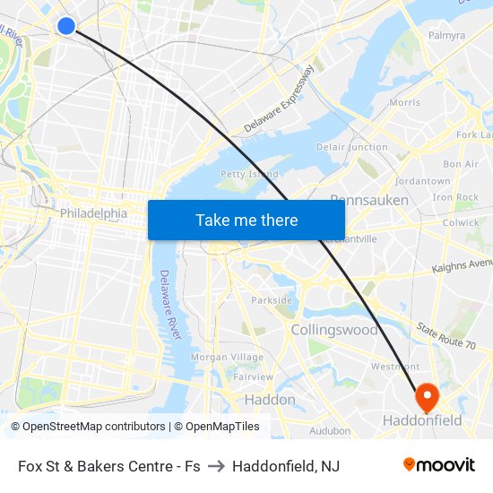 Fox St & Bakers Centre - Fs to Haddonfield, NJ map