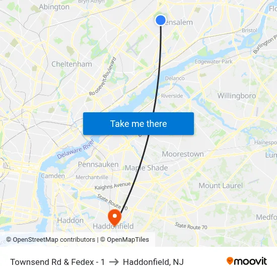 Townsend Rd & Fedex - 1 to Haddonfield, NJ map