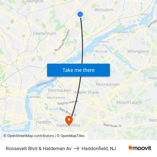 Roosevelt Blvd & Haldeman Av to Haddonfield, NJ map