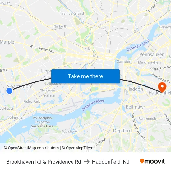 Brookhaven Rd & Providence Rd to Haddonfield, NJ map