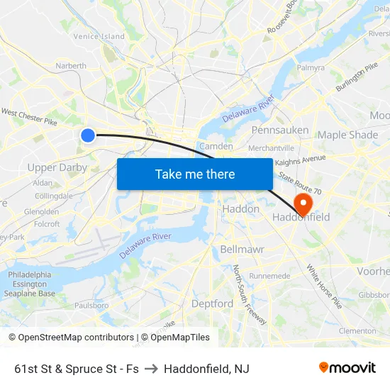 61st St & Spruce St - Fs to Haddonfield, NJ map