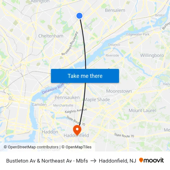 Bustleton Av & Northeast Av - Mbfs to Haddonfield, NJ map