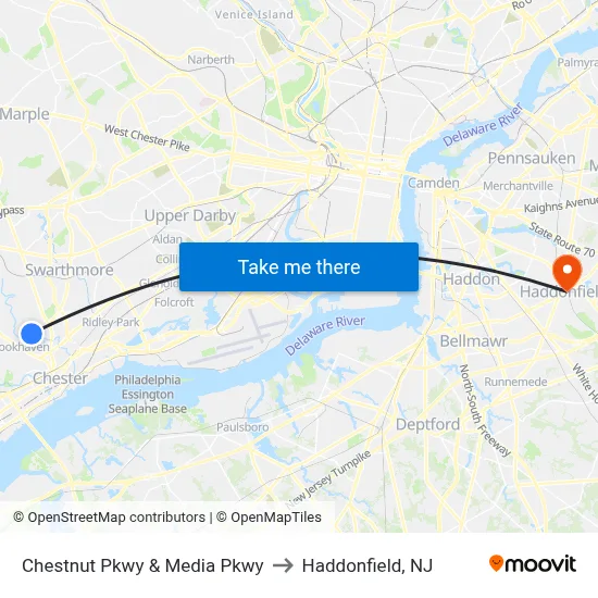 Chestnut Pkwy & Media Pkwy to Haddonfield, NJ map