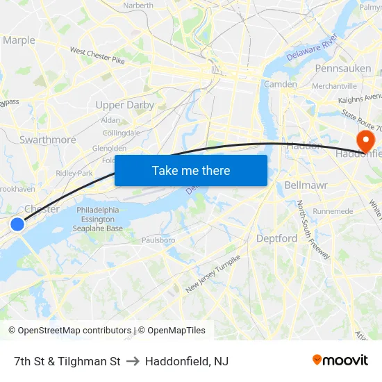 7th St & Tilghman St to Haddonfield, NJ map