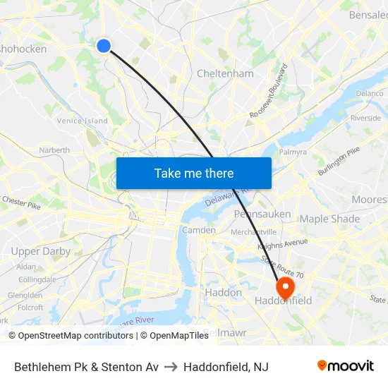 Bethlehem Pk & Stenton Av to Haddonfield, NJ map