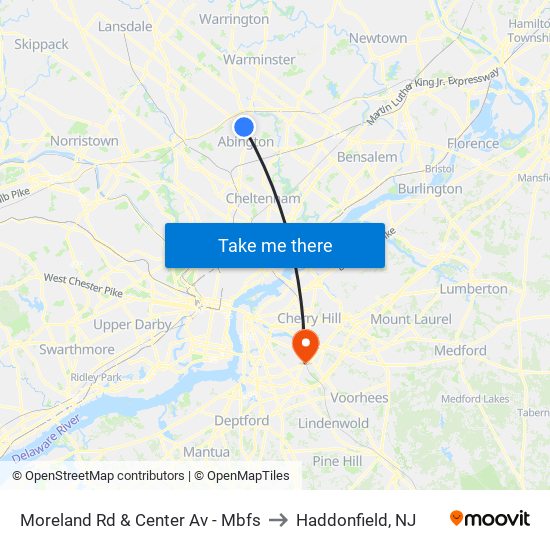 Moreland Rd & Center Av - Mbfs to Haddonfield, NJ map
