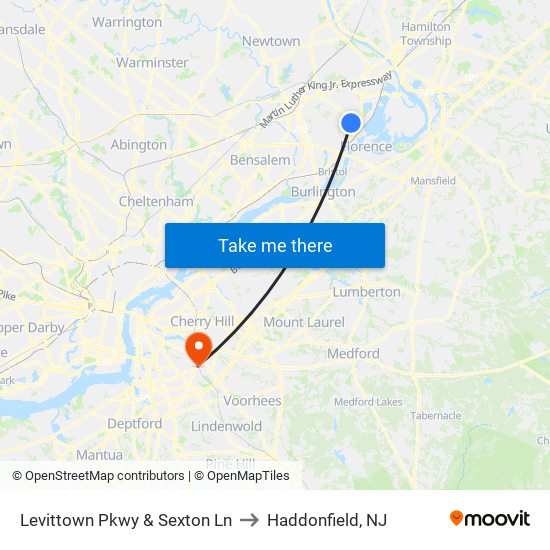 Levittown Pkwy & Sexton Ln to Haddonfield, NJ map