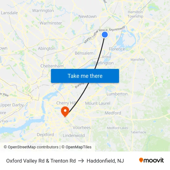 Oxford Valley Rd & Trenton Rd to Haddonfield, NJ map