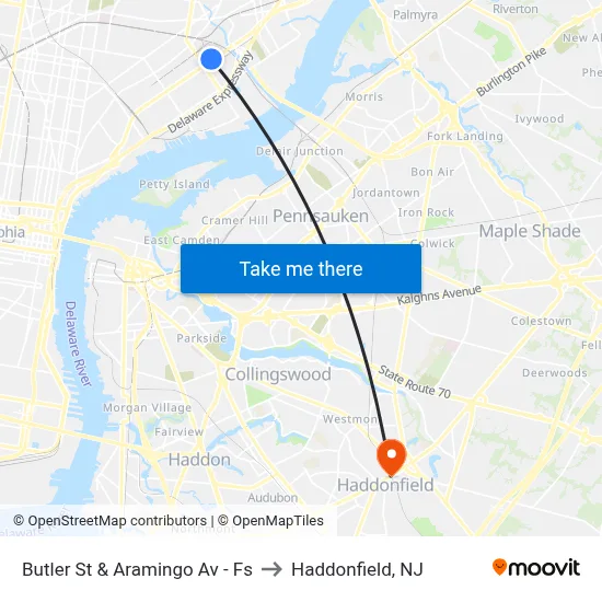 Butler St & Aramingo Av - Fs to Haddonfield, NJ map