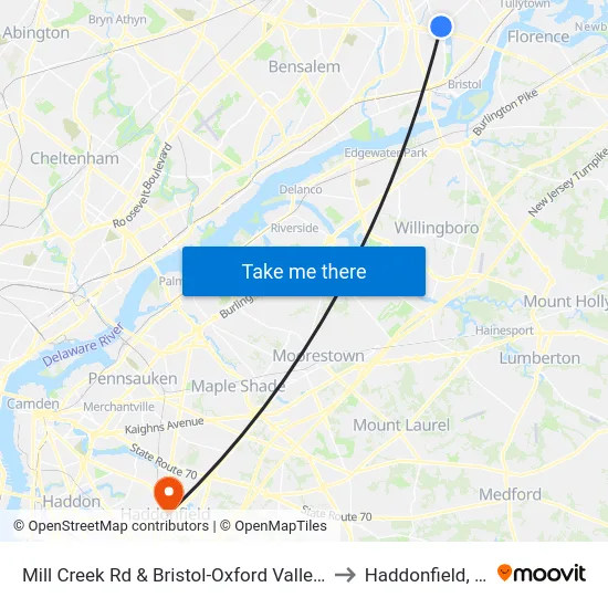 Mill Creek Rd & Bristol-Oxford Valley Rd to Haddonfield, NJ map