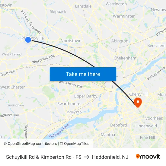 Schuylkill Rd & Kimberton Rd - FS to Haddonfield, NJ map