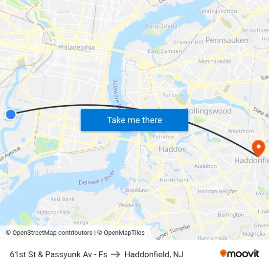 61st St & Passyunk Av - Fs to Haddonfield, NJ map