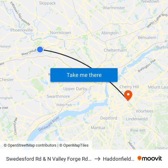 Swedesford Rd & N Valley Forge Rd - Mbfs to Haddonfield, NJ map
